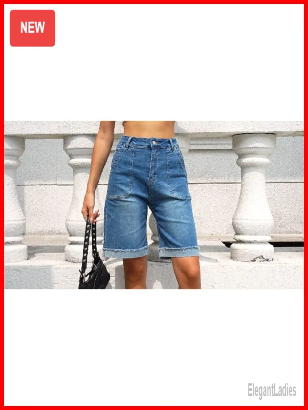 High Waisted Bermuda Jean Shorts for Women Knee Length Denim Jorts